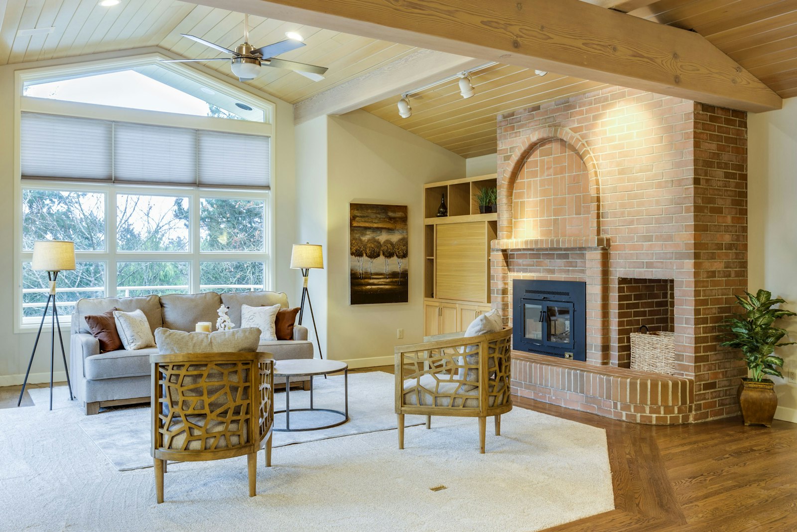 Cozy living room interior with blinds